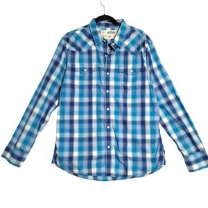 Urban Pipeline Button Up Shirt‎ Mens L Blue Tan Plaid Long Sleeve Casual